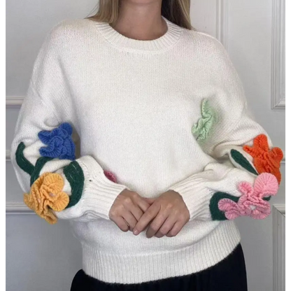 Roma Knitted Jumper 3D Flowers Cream (PREORDER)