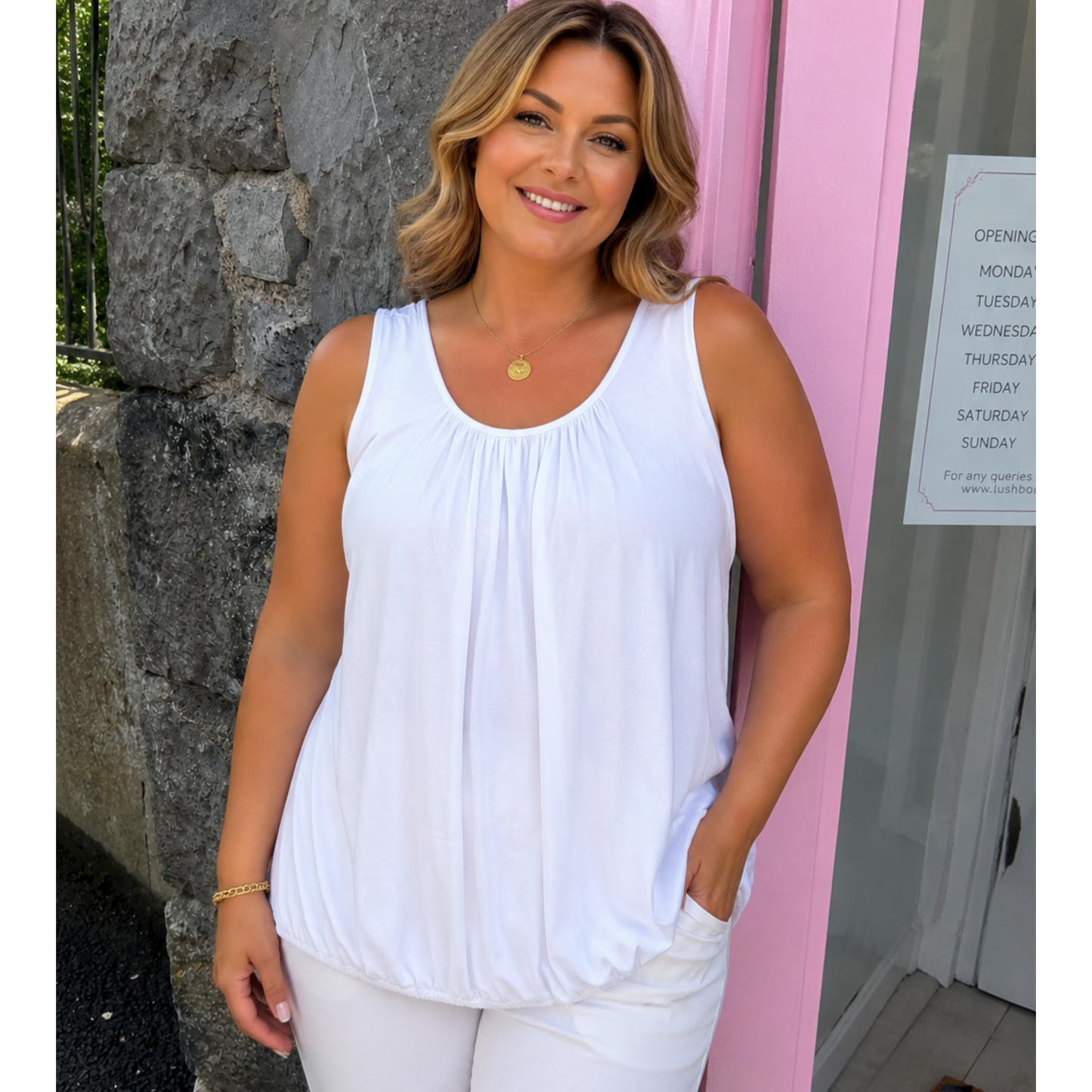 White Oversized Stretch Vest Top