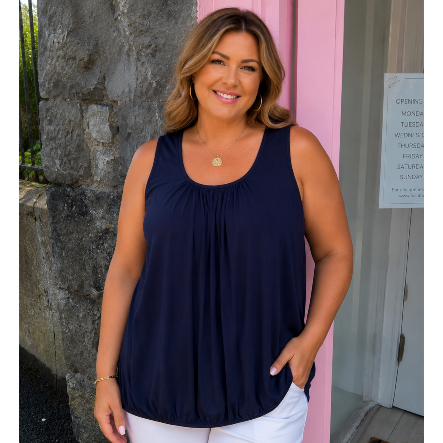 Oversized Stretch Vest Top Navy