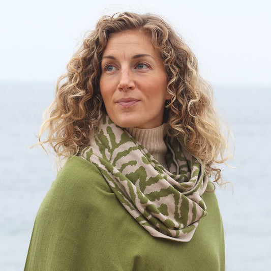 POM Green mix recycled blend animal stripe snood