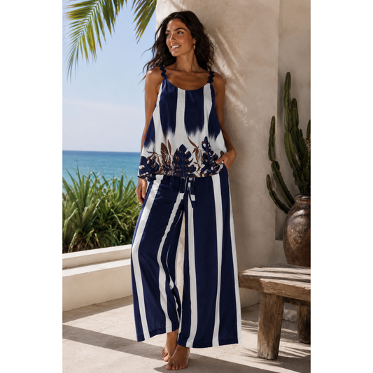 Palm Print Co-Ord Set Navy & White