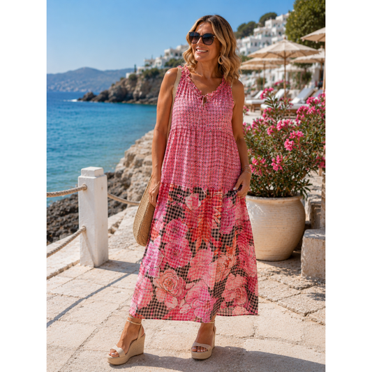 Verona Pink & Floral Cotton Maxi Dress (Pre-Order)