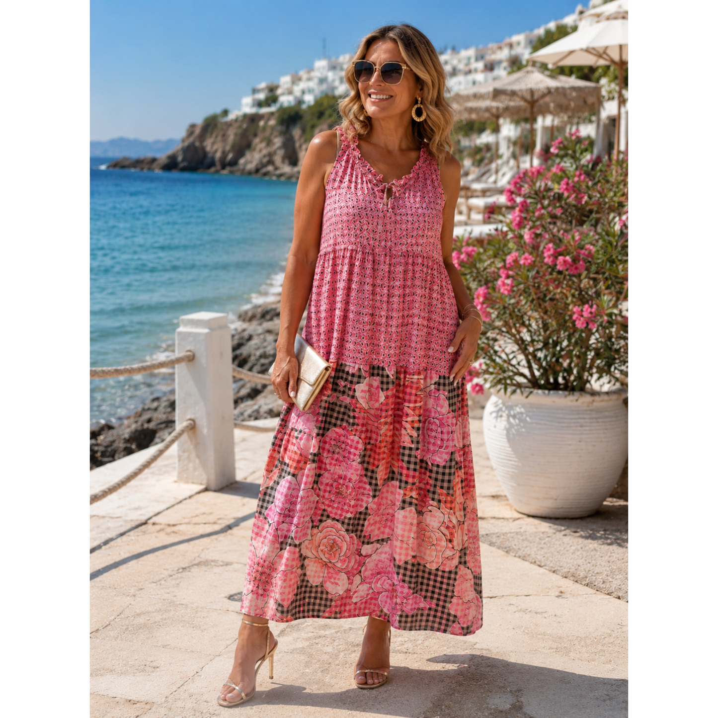 Verona Pink & Floral Cotton Maxi Dress (Pre-Order)