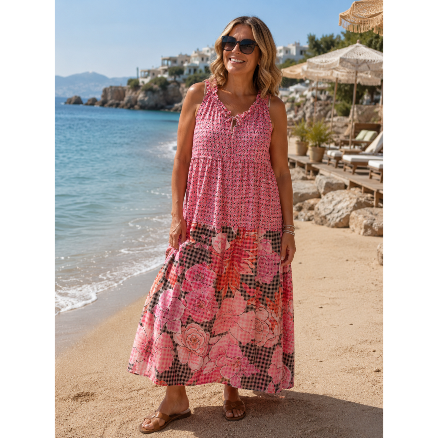 Verona Pink & Floral Cotton Maxi Dress (Pre-Order)