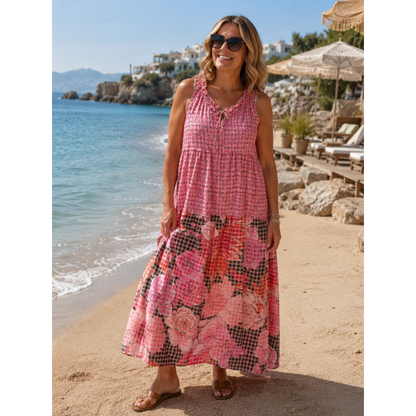 Verona Pink & Floral Cotton Maxi Dress (Pre-Order)