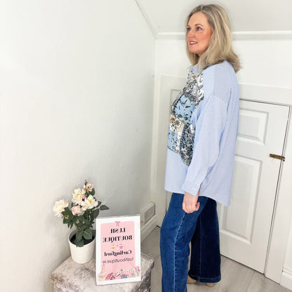 Ita Blue & White Pinstripe & Floral Shirt