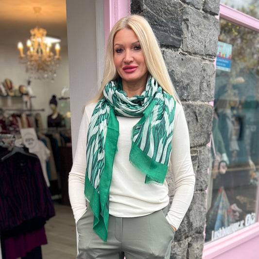 Green Cream Black Patterned Scarf