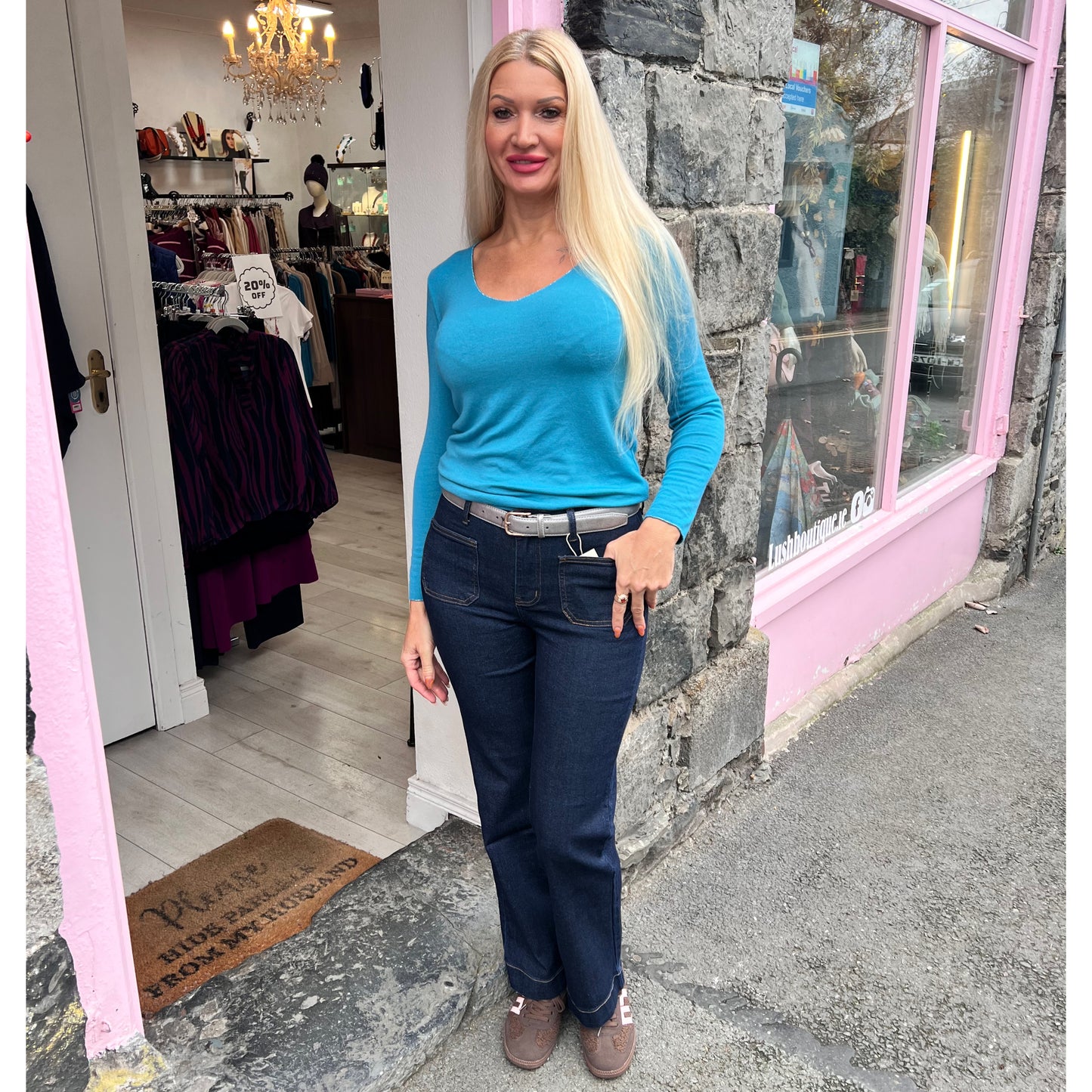 Cosy V Neck Long Sleeve Top Teal