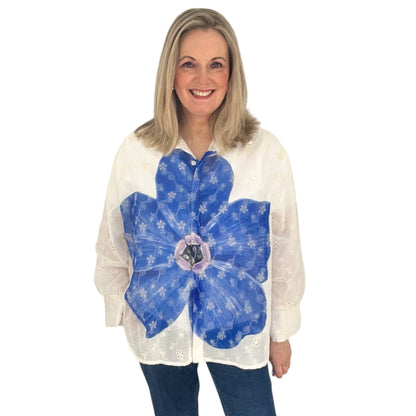 Amelia Cream Shirt Blue/Lilac Flower