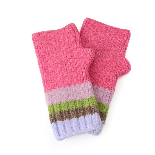 POM Fingerless Gloves Pink & Green Mix