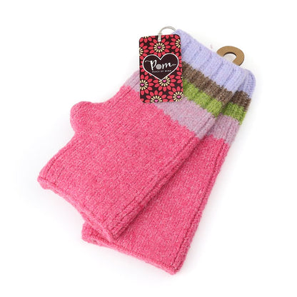 POM Fingerless Gloves Pink & Green Mix