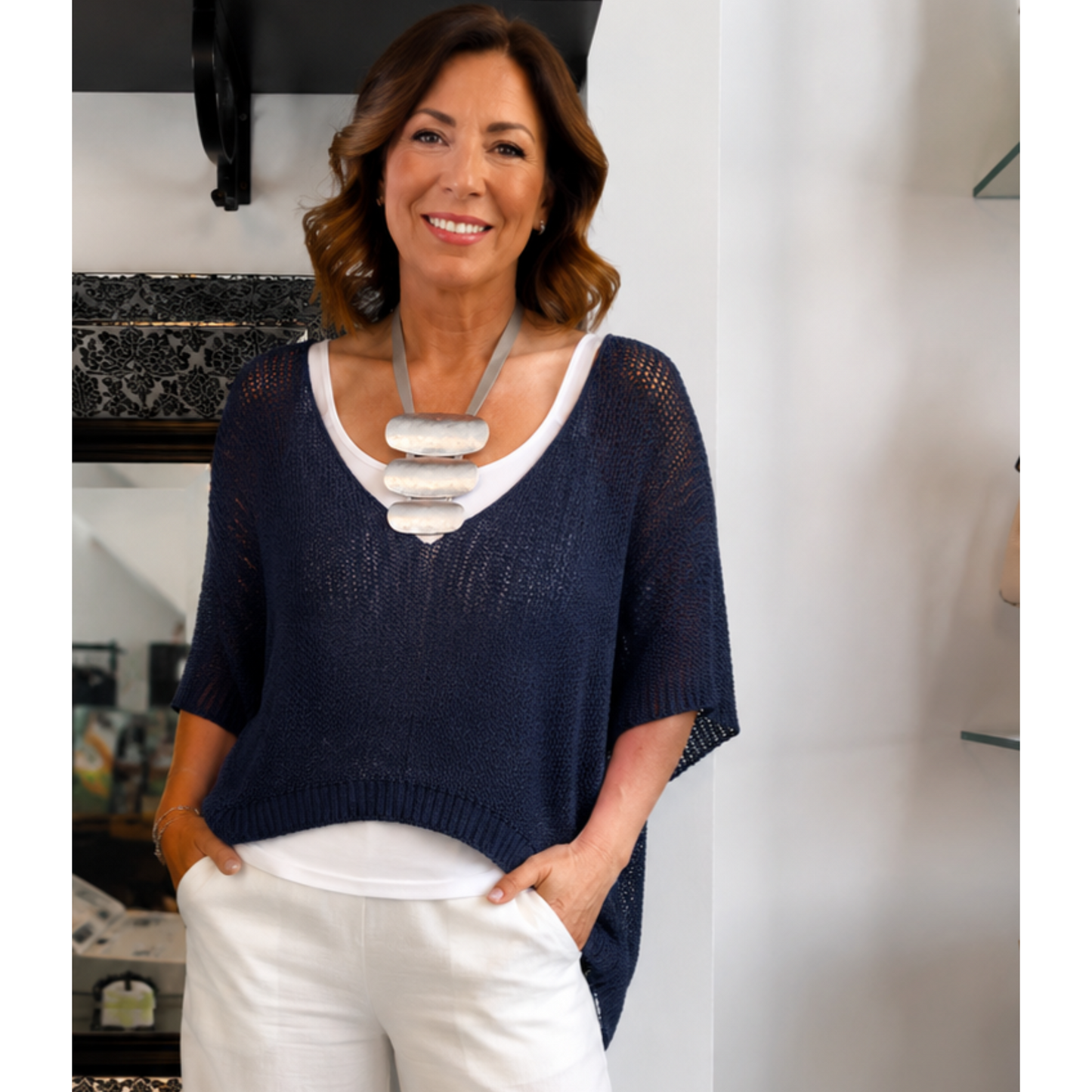 DECK Fine Knit Layering Top Navy
