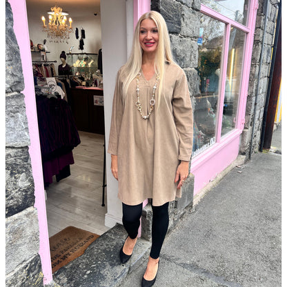 Beige Cord Tunic Dress