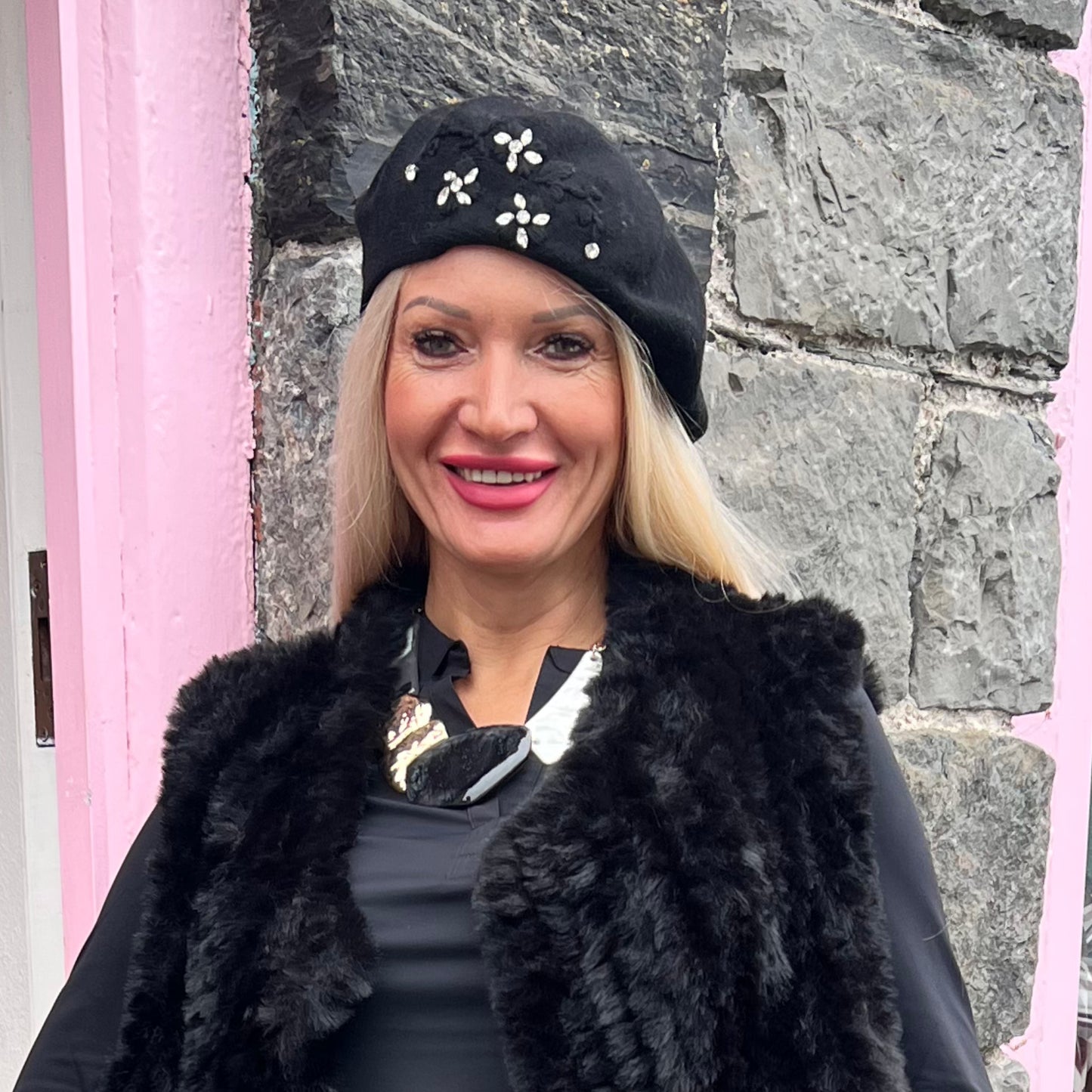 Soft Knit Beret With Crystals (3 Colours)