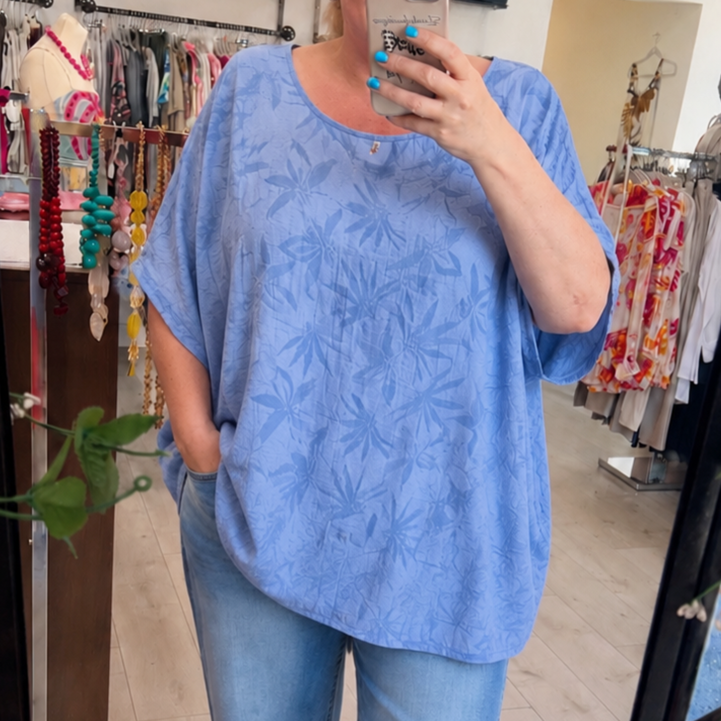 Blue Botanical Oversized Pocket Top