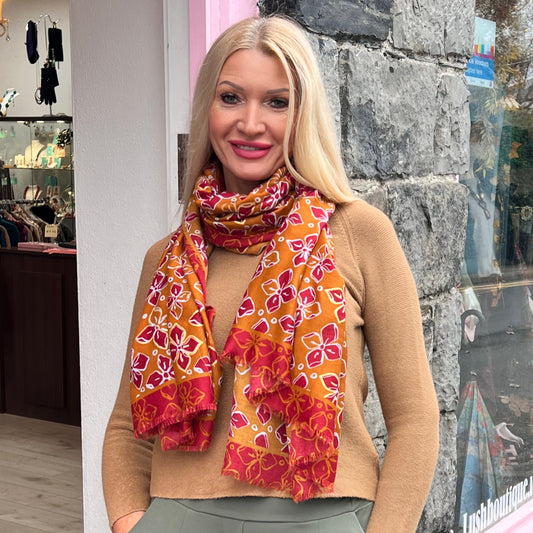 Tan Rust Gold Motif Scarf