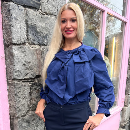 Azara Taffeta Bow Top Navy