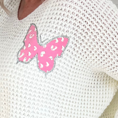 Sammy Cream Knit Jumper Pink Butterflies