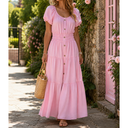 Powder Pink Shirred Waist Maxi Dress