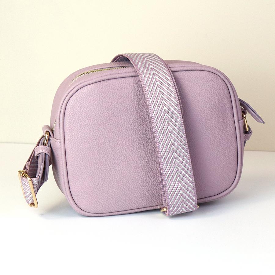 POM Lilac Vegan Leather Camera Bag Chevron Strap