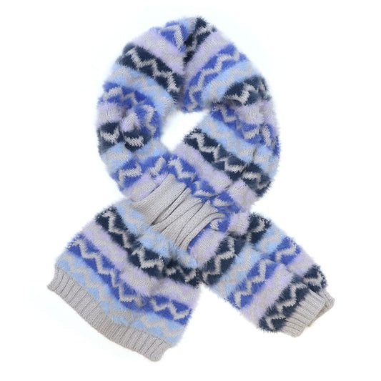 POM Blue and grey mix chevron pull through scarf