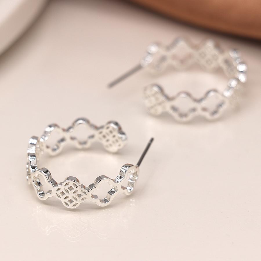 POM Silver plated multi quatrefoil hoop earrings