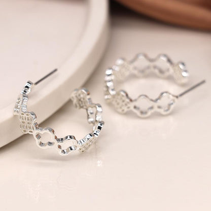 POM Silver plated multi quatrefoil hoop earrings