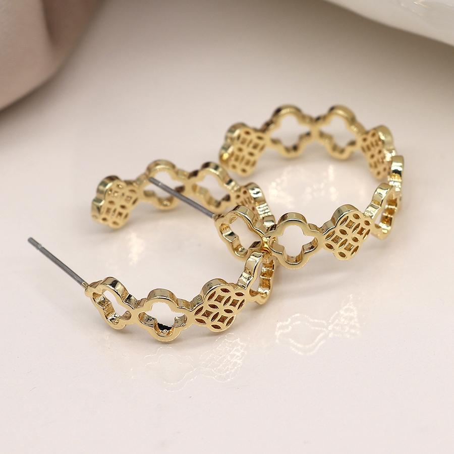 POM Golden multi quatrefoil hoop earrings