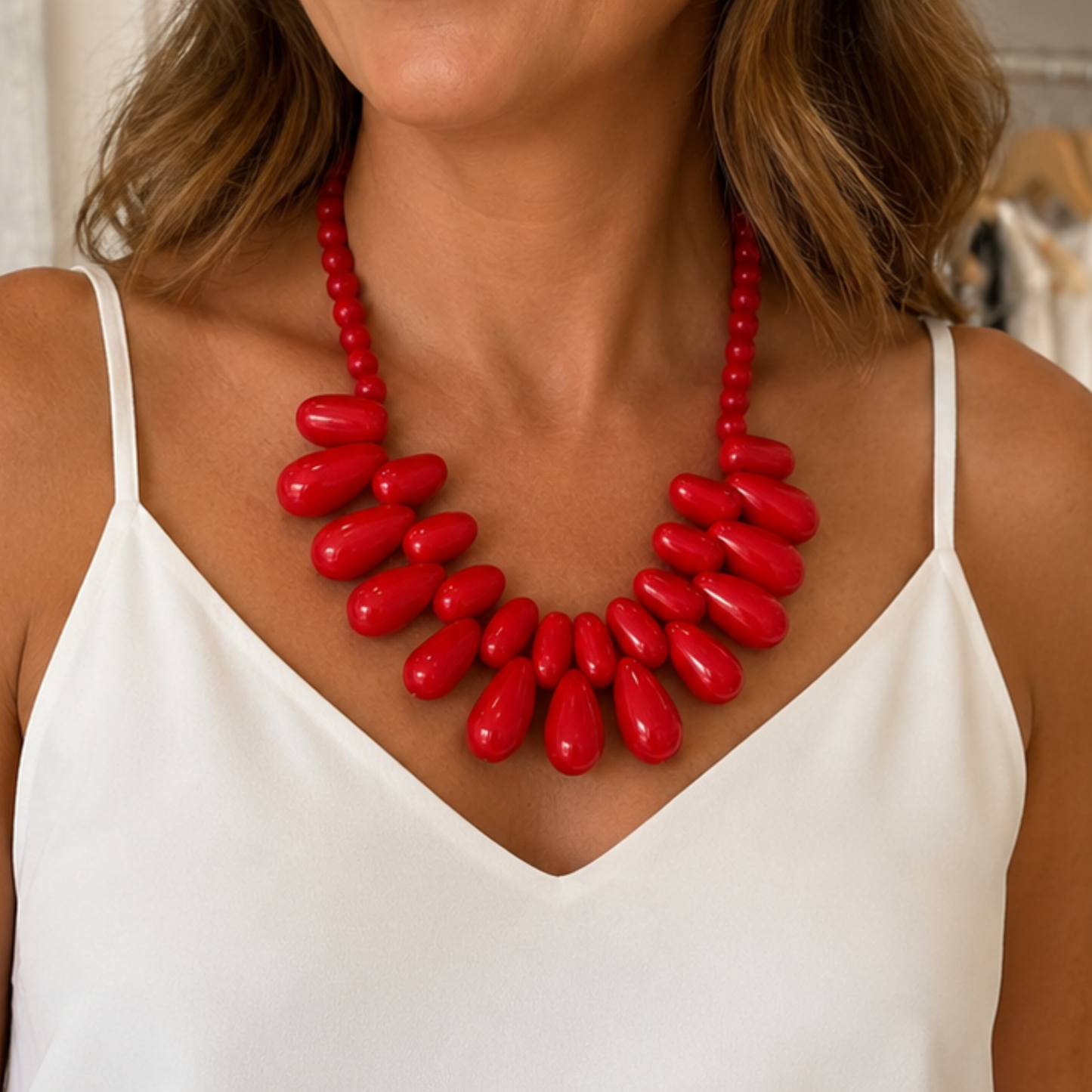 Bold Red Resin Bead Necklace