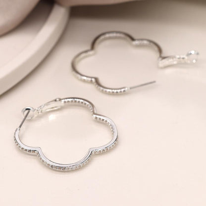 POM Silver Plated Large Crystal Quatrefoil Hoops