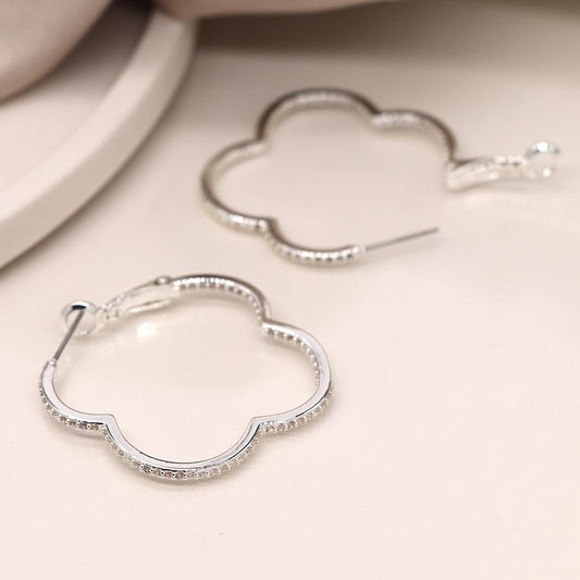 POM Silver Plated Large Crystal Quatrefoil Hoops