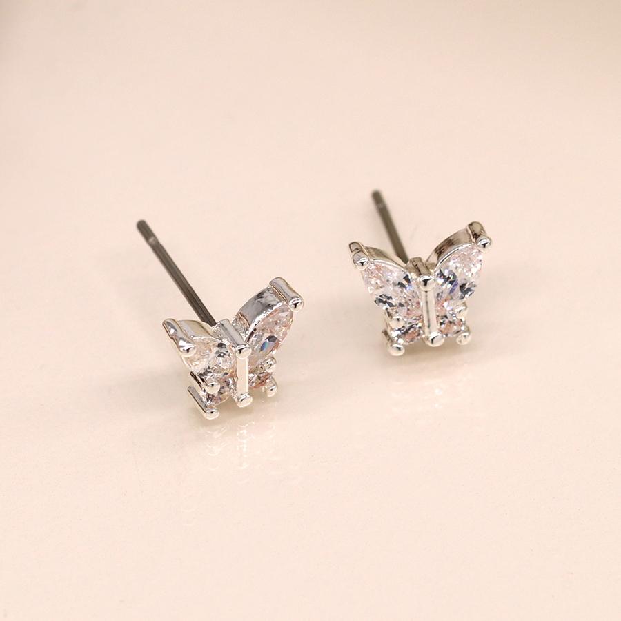 POM Silver Plated Crystal Butterfly Earrings