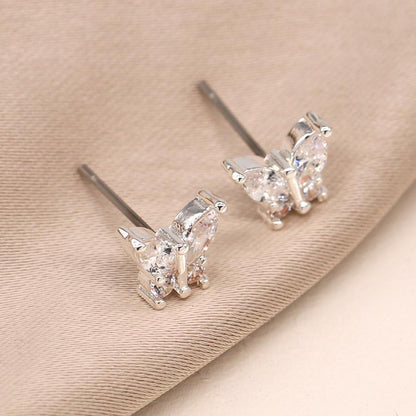 POM Silver Plated Crystal Butterfly Earrings