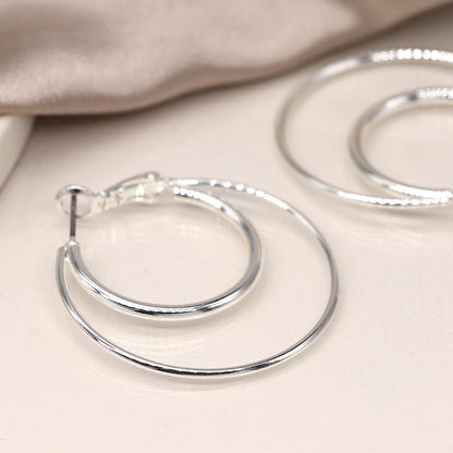 POM Silver Plated Double Circle Hoop Earrings