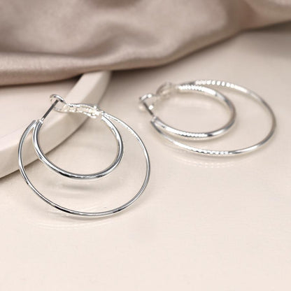 POM Silver Plated Double Circle Hoop Earrings