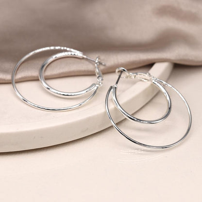 POM Silver Plated Double Circle Hoop Earrings