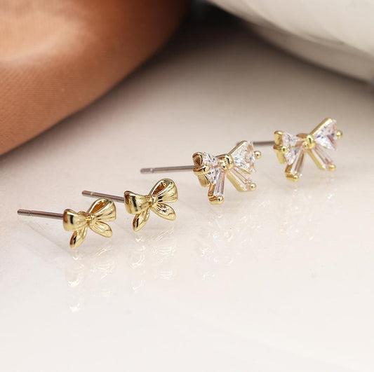 POM Gold Bow Earrings (Set of 2)