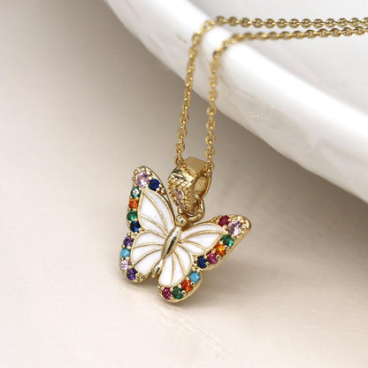 POM Golden, White & Rainbow Butterfly Necklace