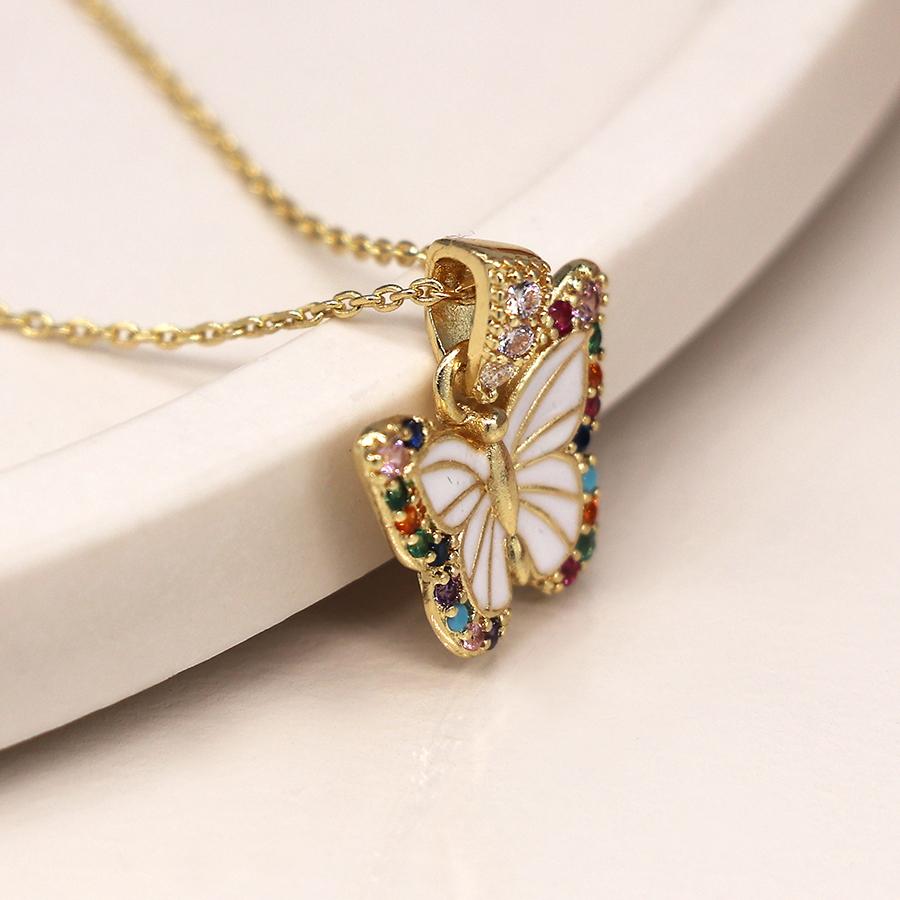 POM Golden, White & Rainbow Butterfly Necklace