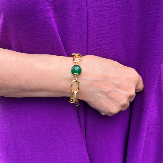 Gold Bracelet with Green Stone