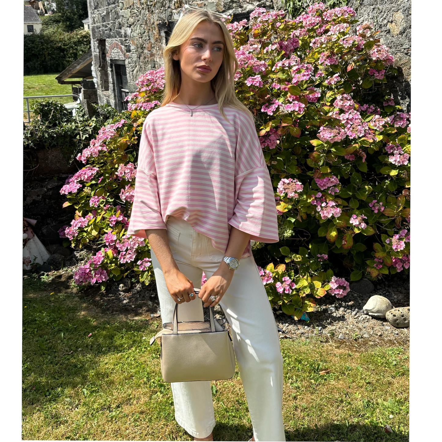Poppy Wide Leg Jeans Front Pockets (Cream)