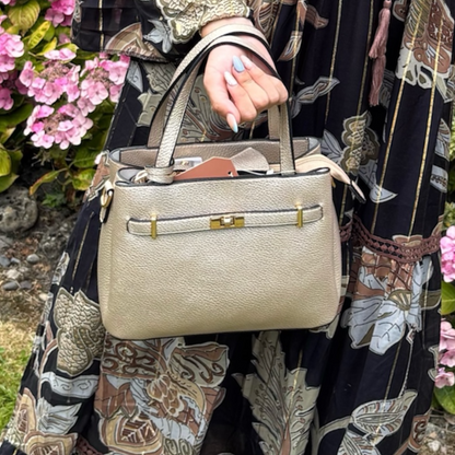 Champagne Metallic Tote & Crossbody Handbag