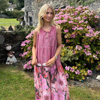 Verona Pink & Floral Cotton Maxi Dress