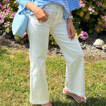 Poppy Wide Leg Jeans Front Pockets (Cream)