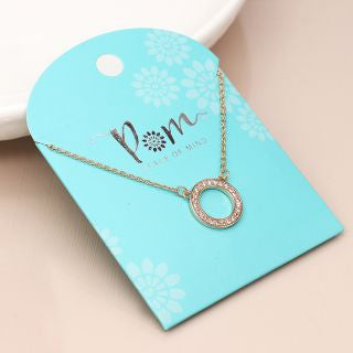 POM Faux Gold Crystal Set Circle Pendant Necklace