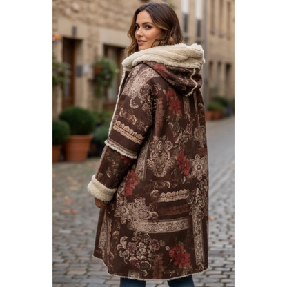 Oversized Hooded Printed Coat Chocolate