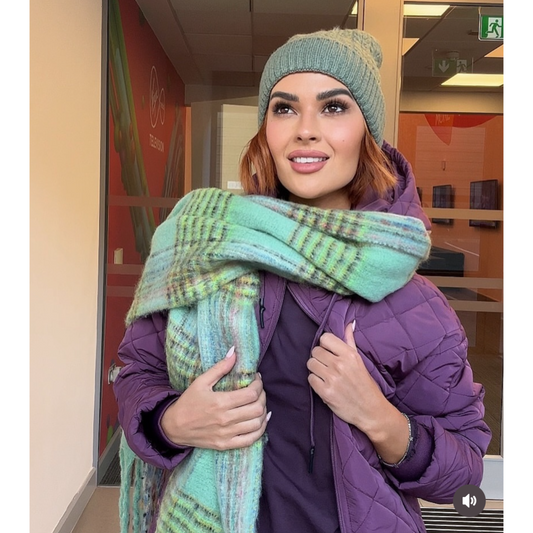POM Check Knit Blanket Scarf (3 Colours)