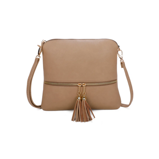 Beige Tassle Crossbody Bag