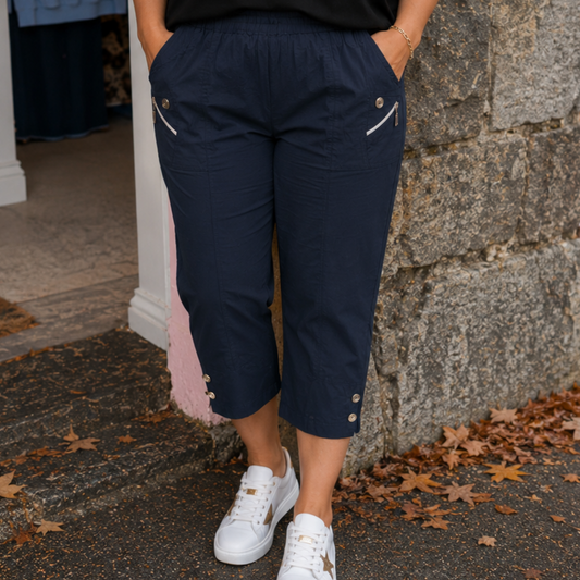 Dark Navy Elasticated Crop Trousers