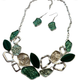 Green & Silver Enamel Necklace & Earrings Set